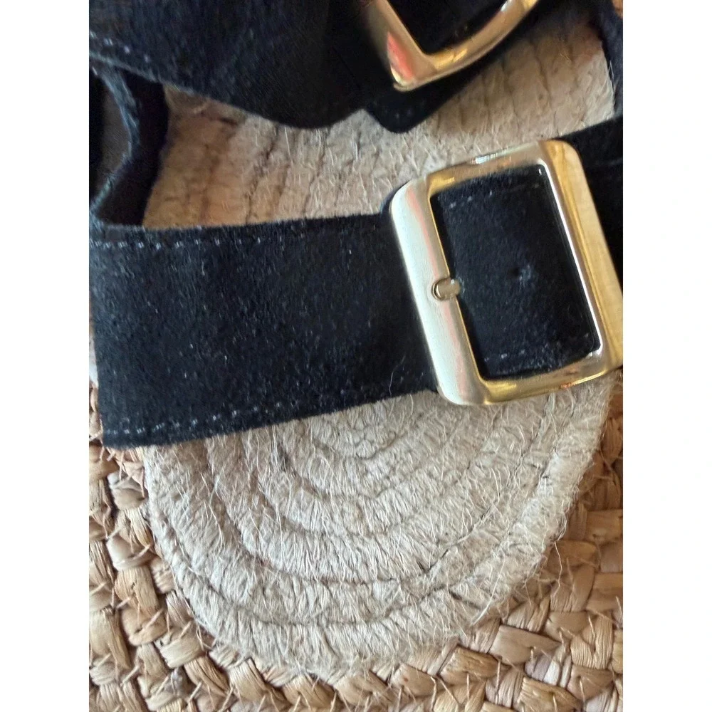 Haute‎ Hippie Womens Black Suede Espadrille Slide Sandals Gold Buckle 8.5